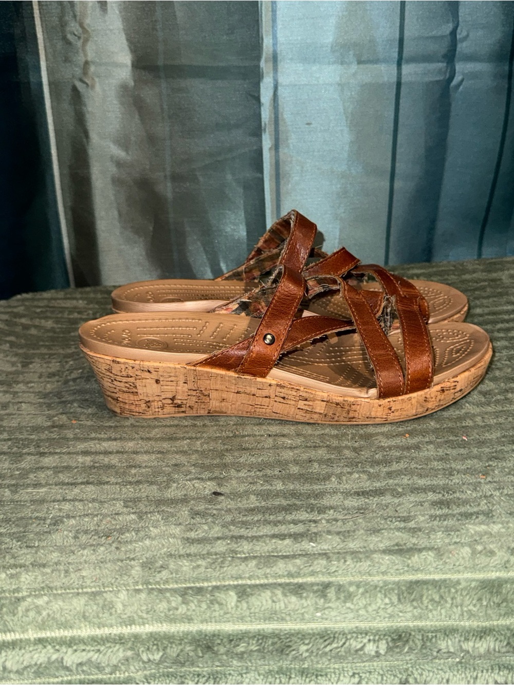 CROCS Brown Cork Wedge Slide Sandals